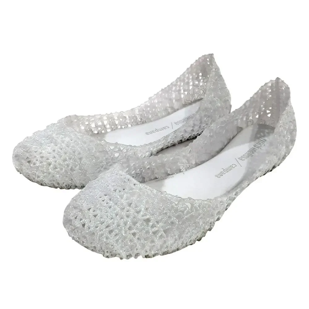Mini Melissa Campana Ultra Gel White Glitter Gel Flats Girls 3 Jelly Shoes Clear